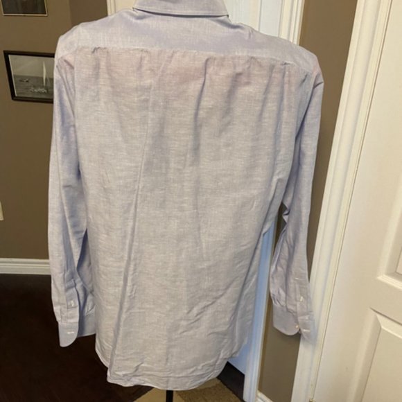 Isaia Men's Blue Pinstripe Dress Shirt in Sz 17 EUC - Picture 3 of 15